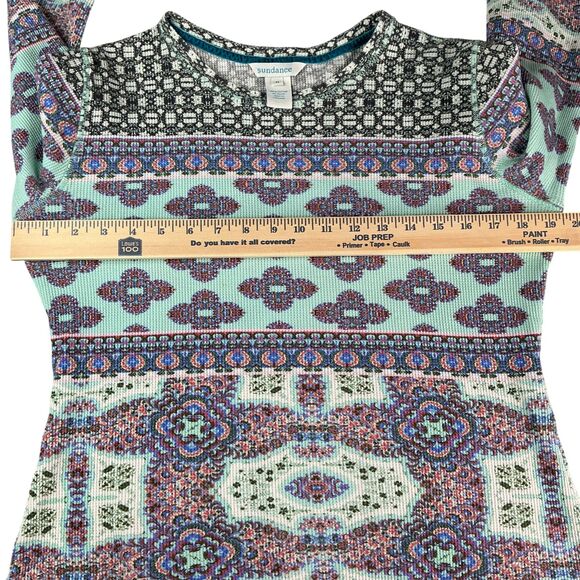 Sundance Thermal Top Size M Fair Isle Paisley BOHO Print Waffle Knit Base Layer - Picture 9 of 10